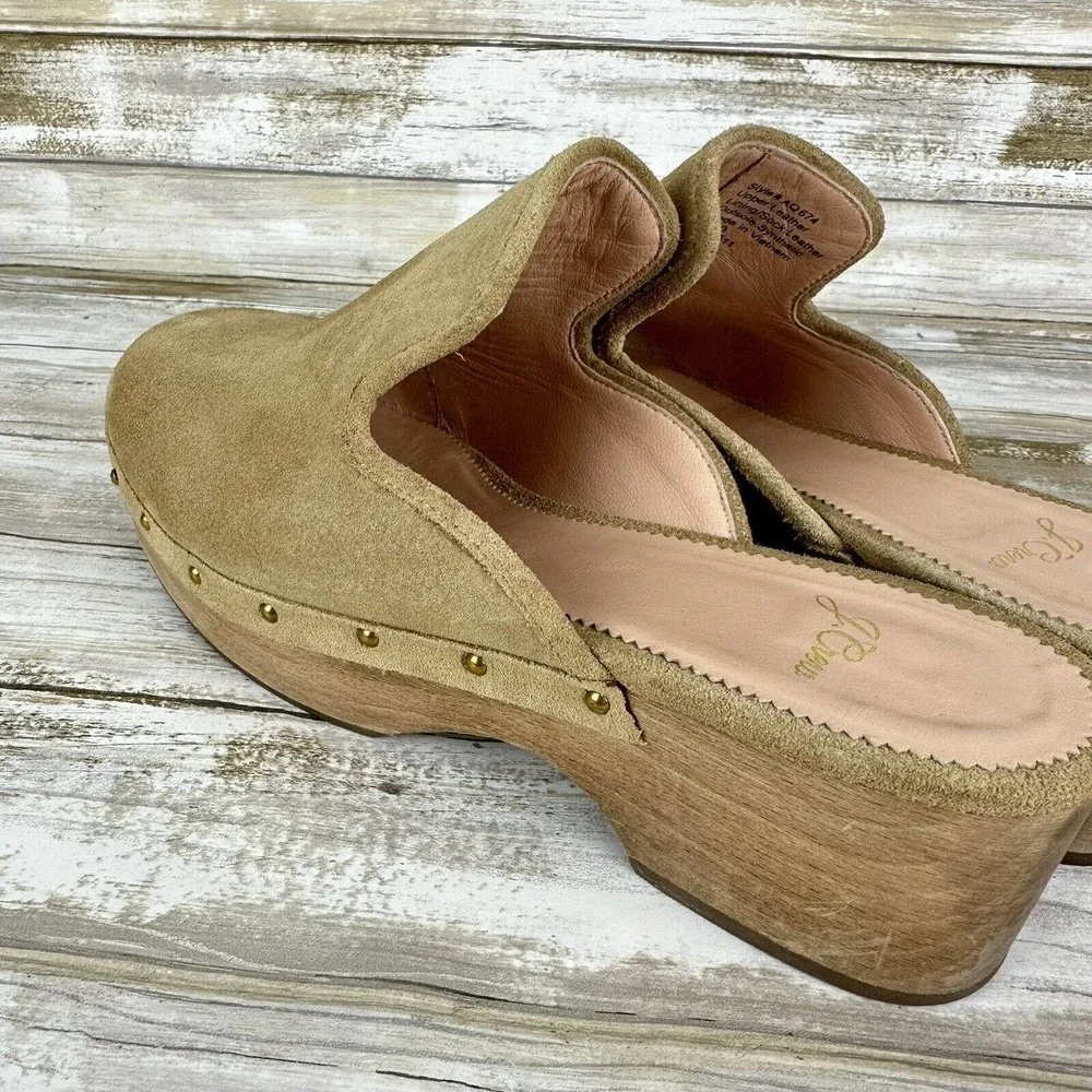 J.CREW Suede Leather Slip on‎ Clogs Studded Desert Sand Beige Women Size 9 Y2K - Picture 11 of 13